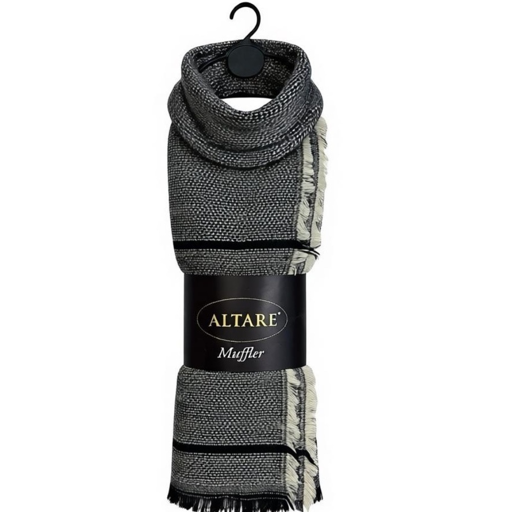 NWT Altare Gray & Black Woven Men's Muffler Scarf Size OS